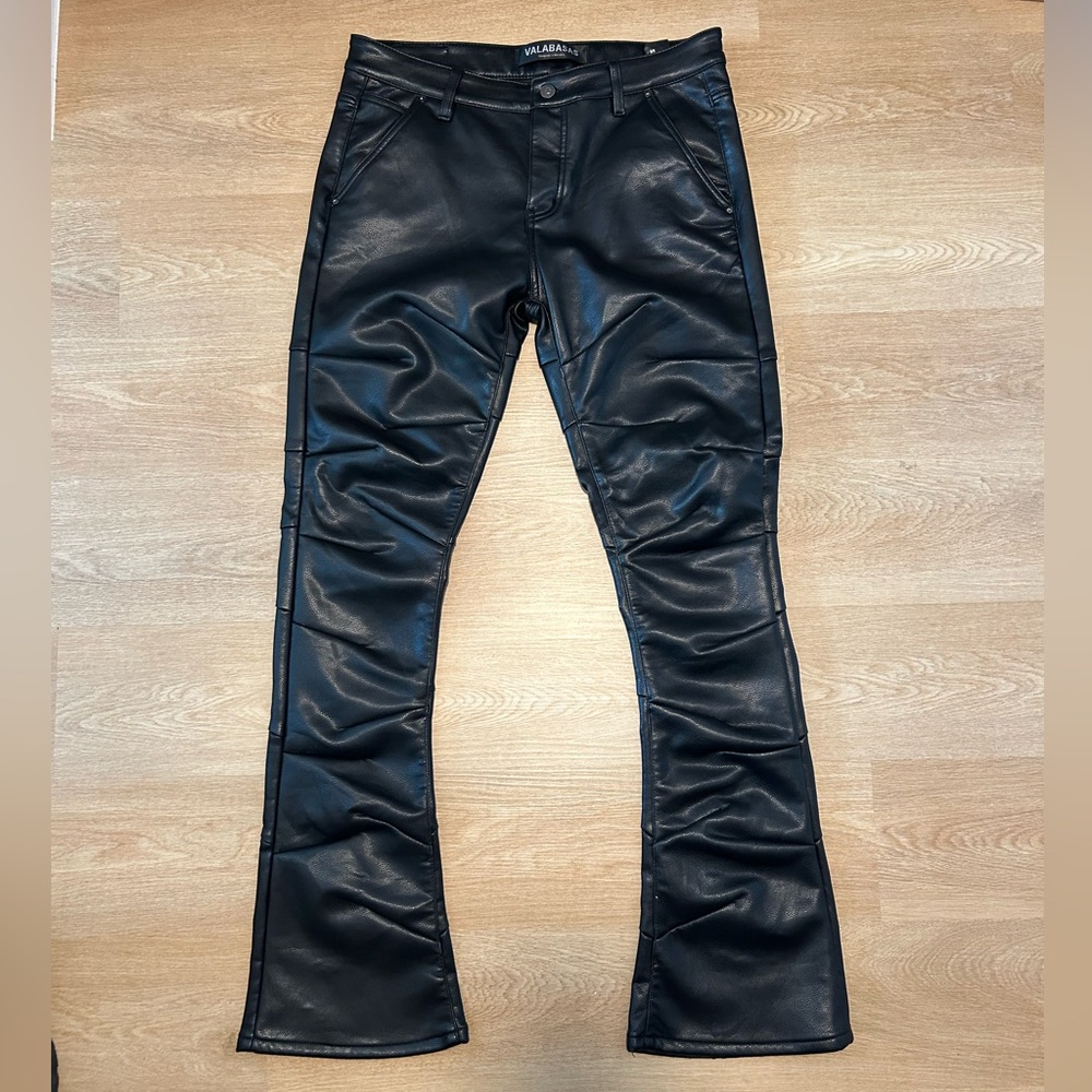 Black Leather Stacked Pants